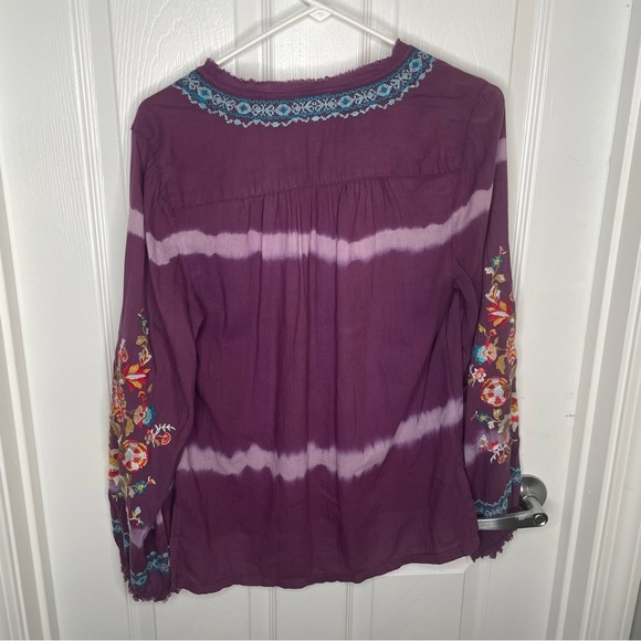 Sundance Tripoli Tie Dyed Embroidered Blouse Balloon Sleeve Purple Oversized XS - Picture 3 of 11